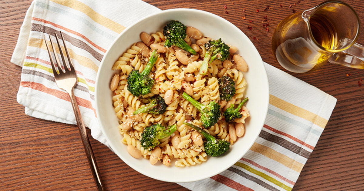 Rotini with White Beans, Roasted Broccoli, and Fennel Breadcrumbs